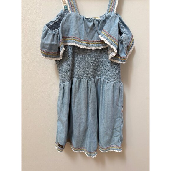 Matilda Jane Picnic in the Park Romper Girls Chambray Blue Ruffled With Pockets - Picture 6 of 6